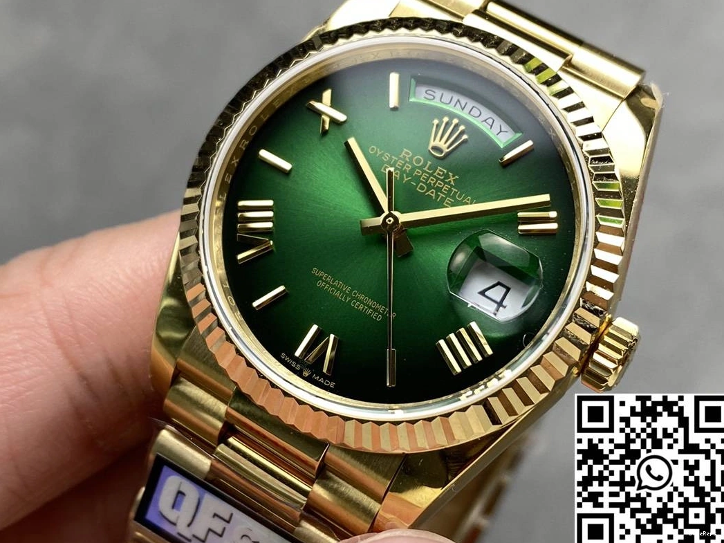 36mm Rolex Date Gold Tungsten Factory Day Dial Green M128238-0118 Yellow QF Steel v5 1118